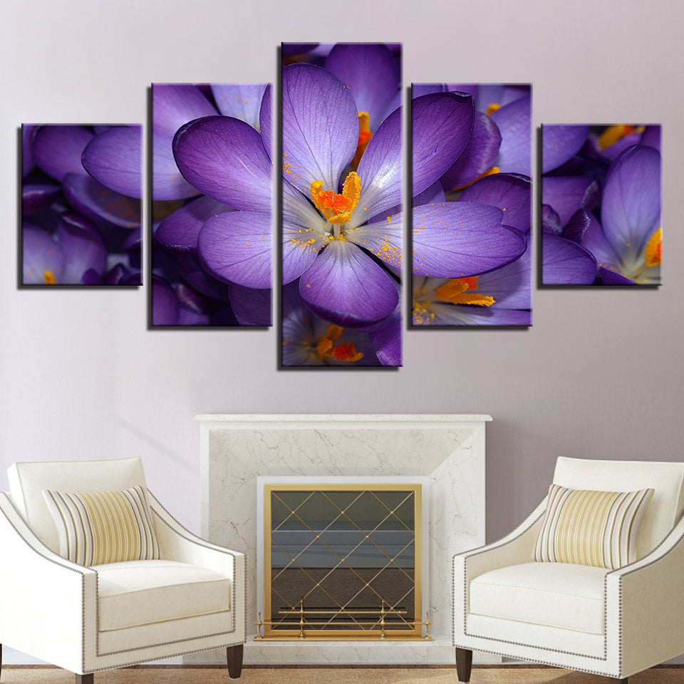 Purple Flowers 5 Piece Hd Multi Panel Canvas Wall Art Frame