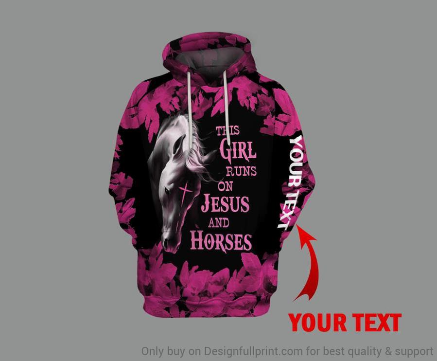 Gift For Christian This Girl Runs On Jesus And Horses Pink Horse Personalized Unisex Hoodie Hg