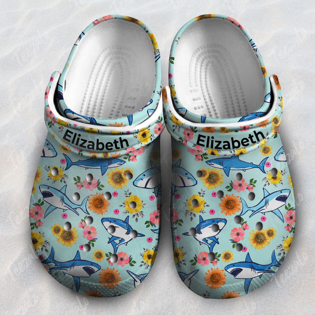 Shark Flower Pattern Clogs Shoes Gifts For Shark Lovers