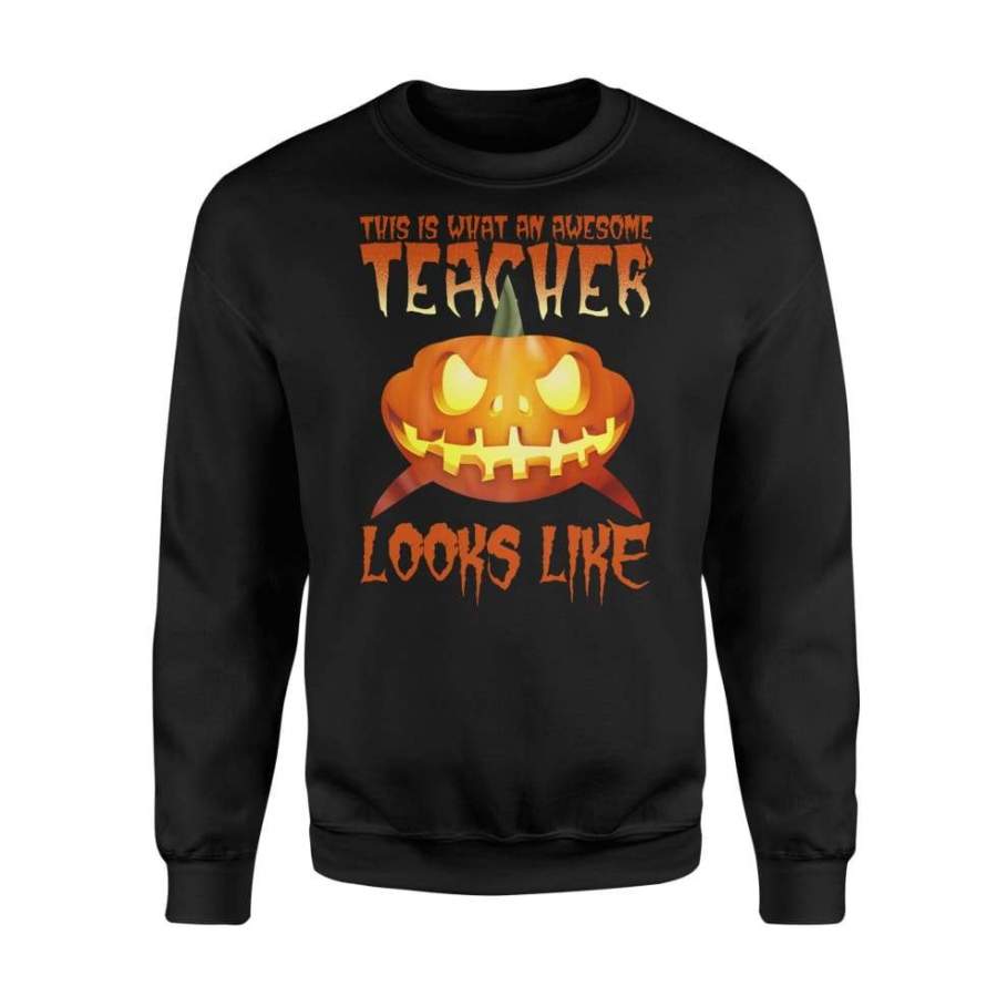 Awesome Teacher Shark Halloween Pumpkin Shark Gift – Standard Fleece Sweatshirt