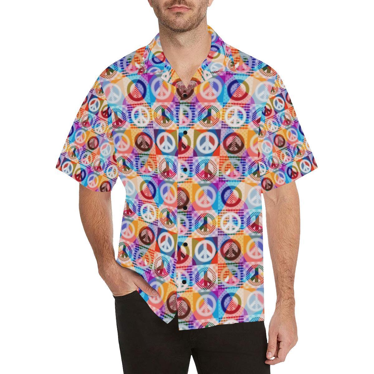 Peace Sign Patchwork Hawaii Shirt For Men Women Ha21335