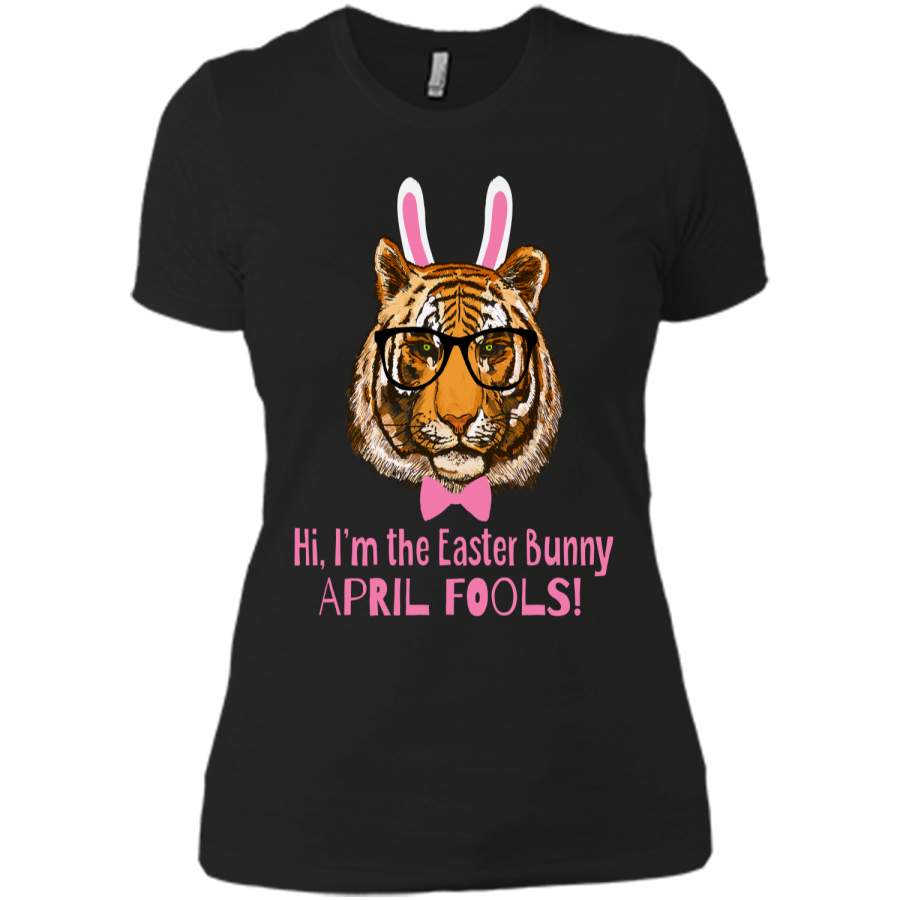 Easter Tiger Funny April Fools Easter Bunny Tee Shirt Next Level Ladies Boyfriend Tee