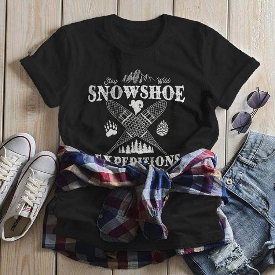 Women’s Hipster Snowshoeing T shirt Snowshoe Expeditions Shirts Be Adventurous Vintage Graphic Tee