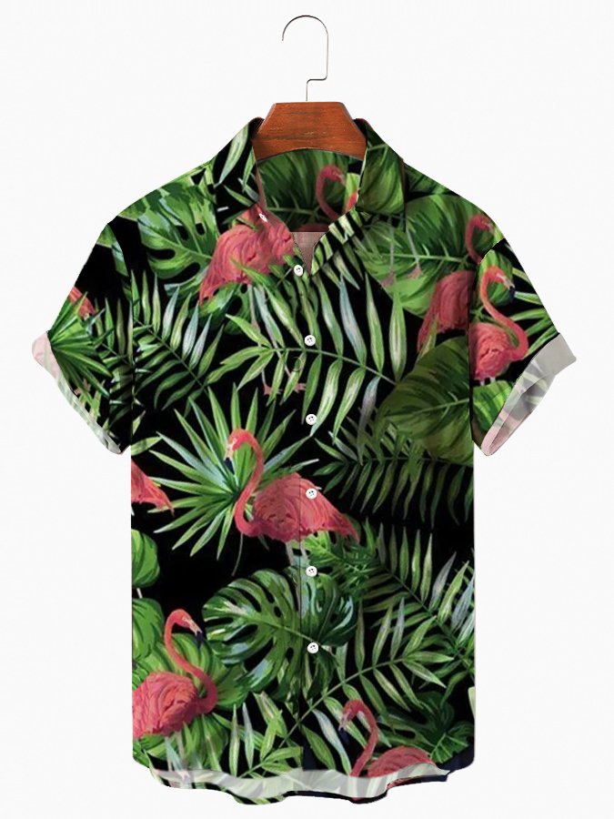 Mens Hawaii Shirt Green Flamingo Leaf Holiday Series Shirts Tops Ha20720