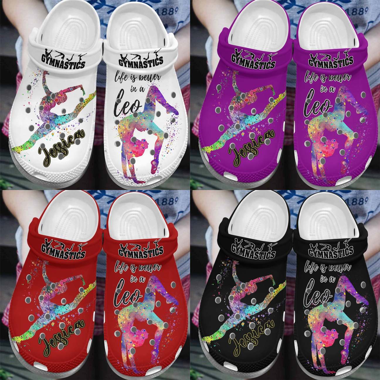 Gymnast Personalize Clog, Custom Name, Text, Fashion Style For Women, Men, Kid, Print 3D Whitesole Leo Girl