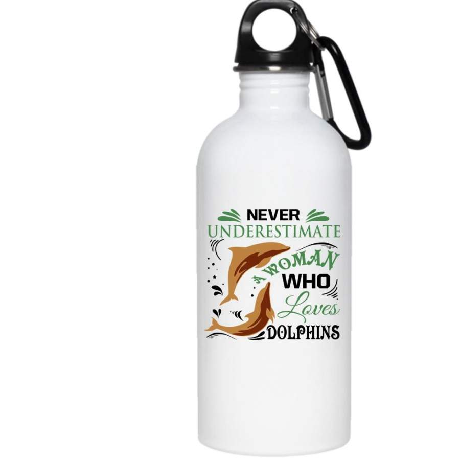 A Woman Loves Dolphins 20 oz Stainless Steel Bottle,Lovely Animals Outdoor Sports Water Bottle