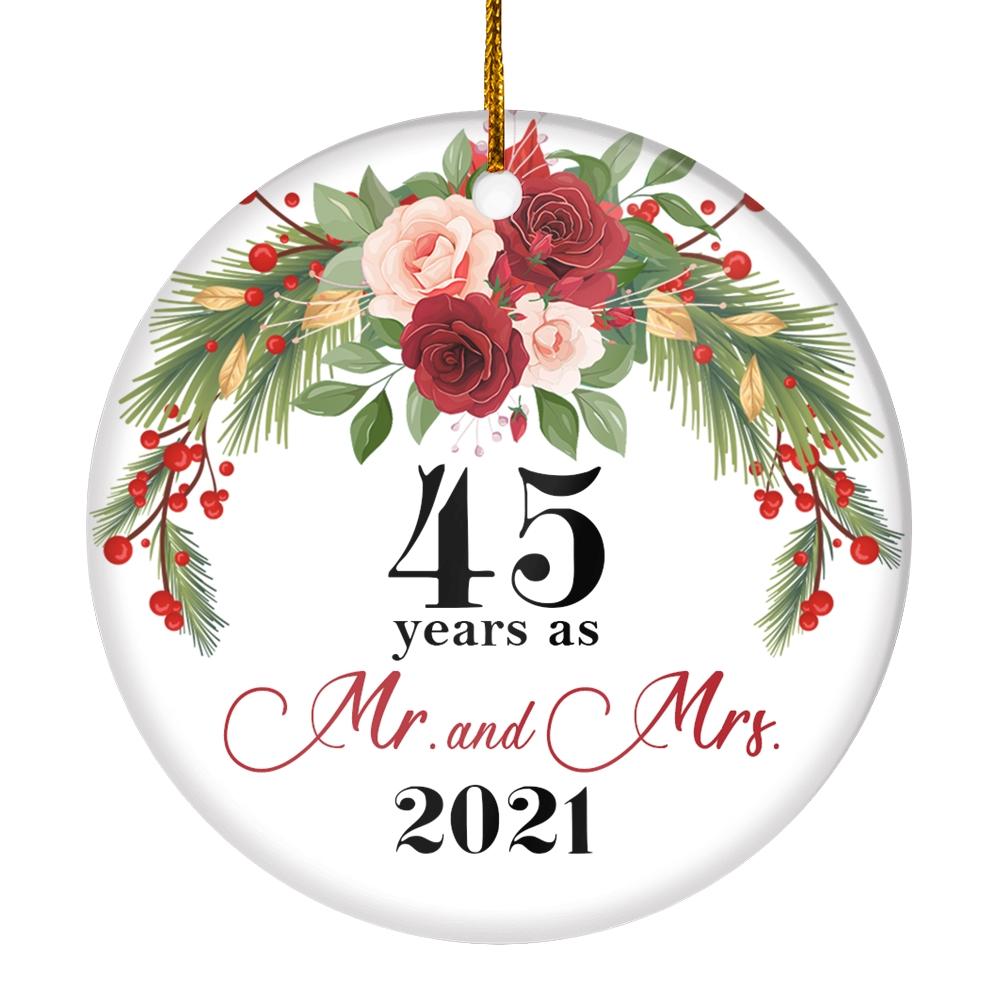 45TH WEDDING ANNIVERSARY 45 YEARS AS MR & MRS 2021 CHRISTMAS ORNAMENTS GIFTS FOR COUPLES HUSBAND WIFE HOLIDAY DECORATION CHRISTMAS TREE ORNAMENT