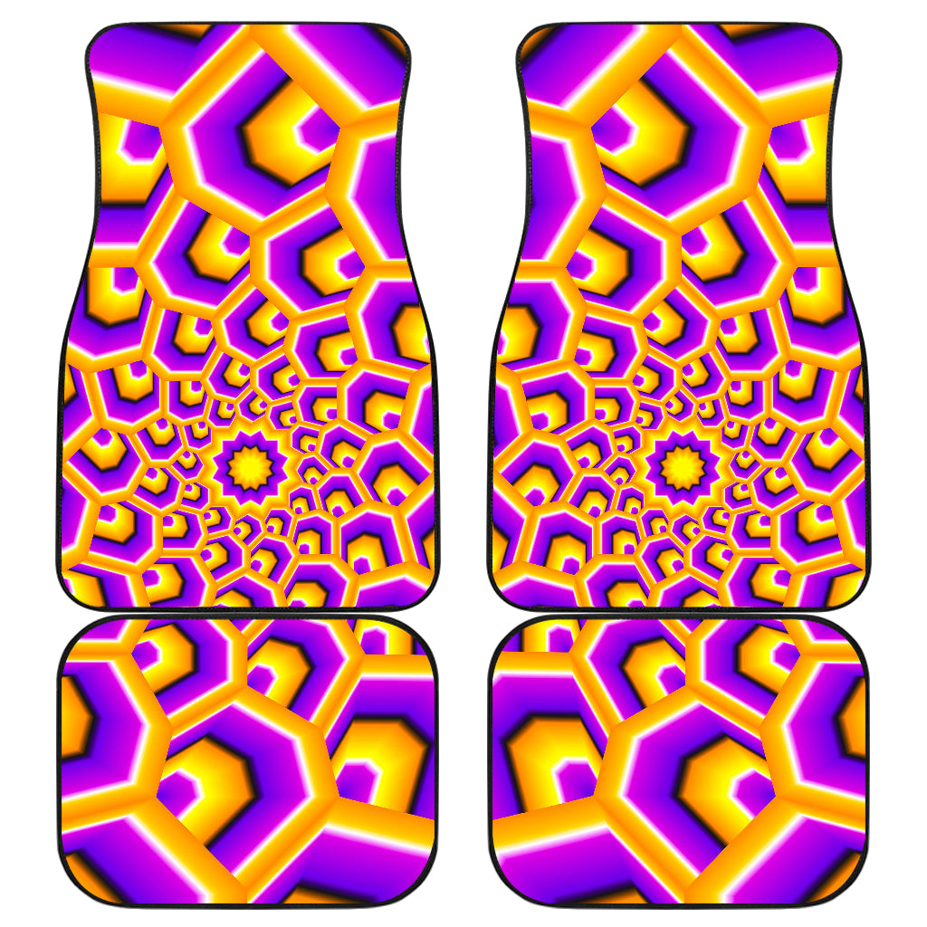 Yellow Hive Moving Optical Illusion Front And Back Car Floor Mats, Front Car Mat