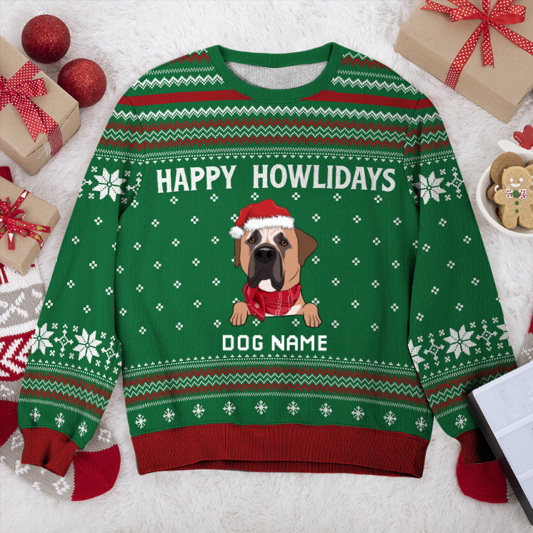 Boerboel Happy Howlidays Personalized Sweater, Dog Ugly Christmas Sweater