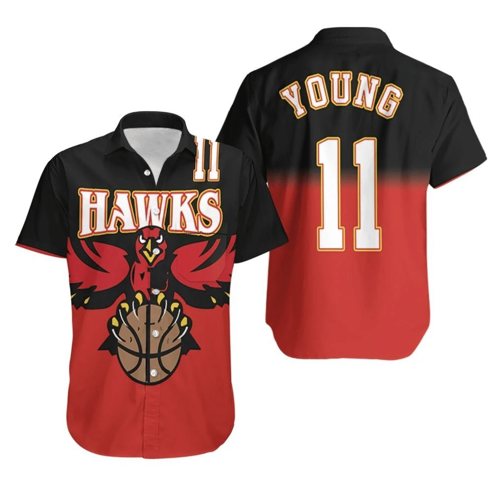 Atlanta Hawks Trae Young 11 Black And Red Jersey Inspired Style Hawaiian Shirt Combo Beach