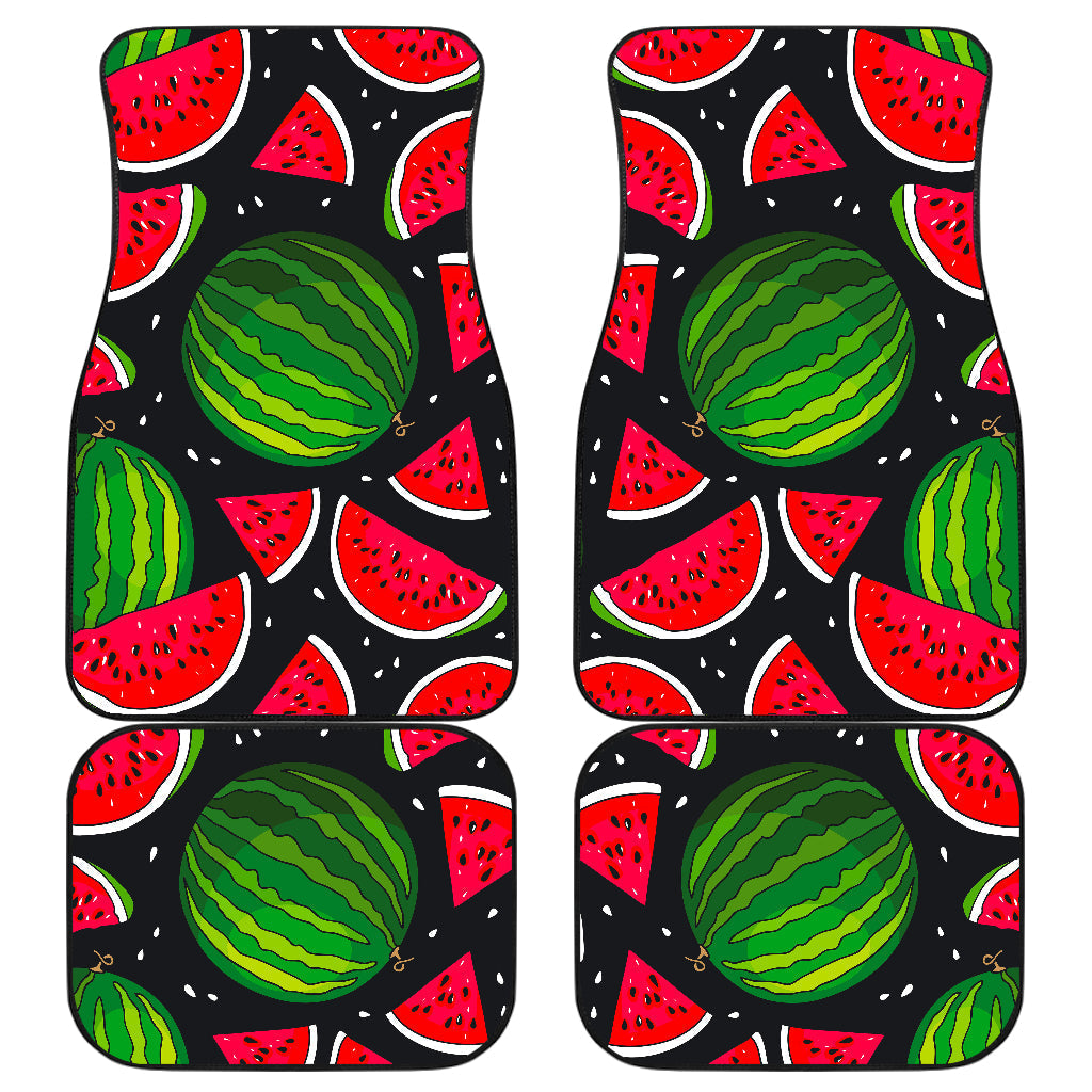 Black Watermelon Pieces Pattern Print Front And Back Car Floor Mats, Front Car Mat