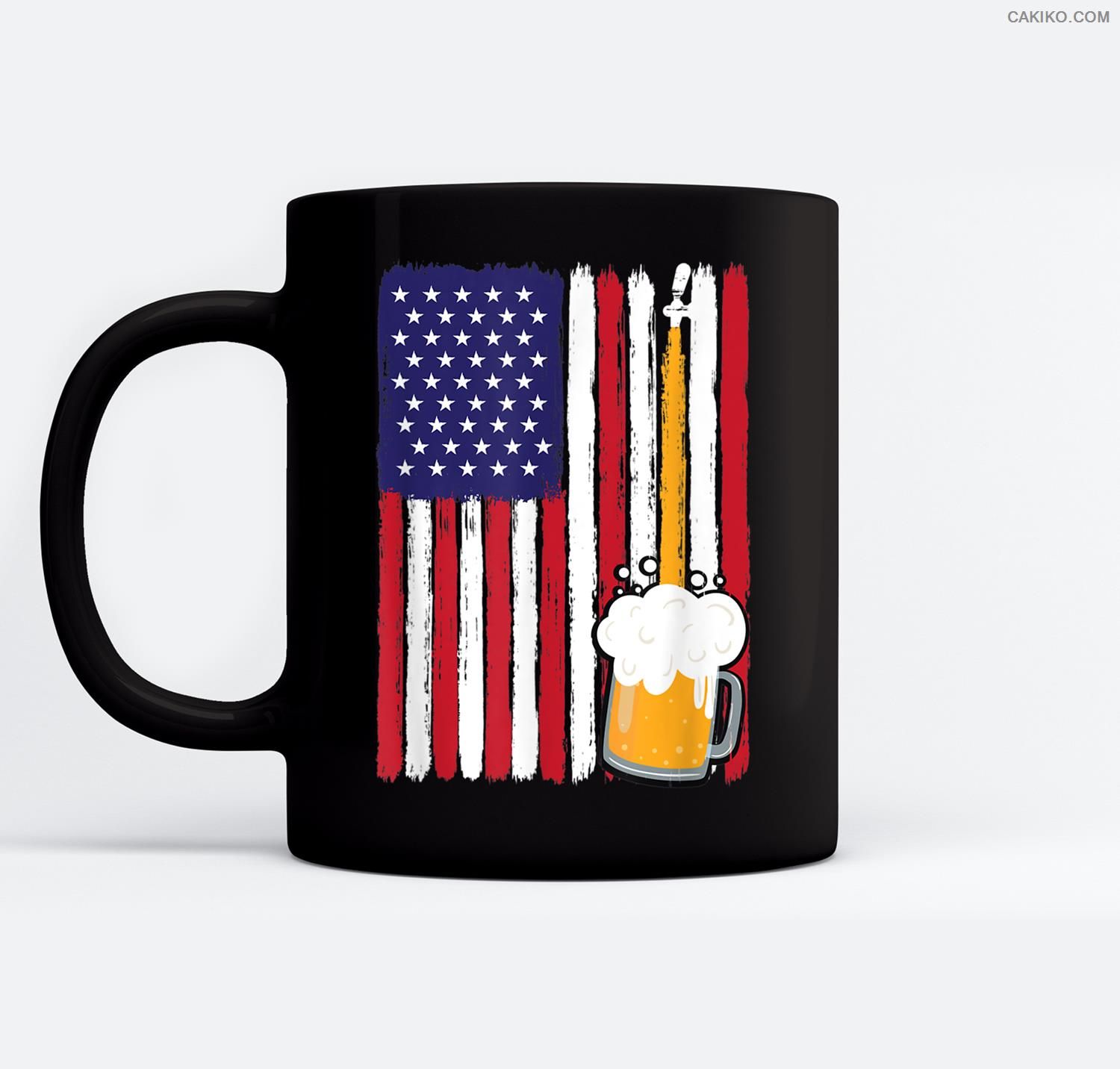 Beer American Flag 4Th Of July Patriotic Independence Day Ceramic Coffee Black Mugs