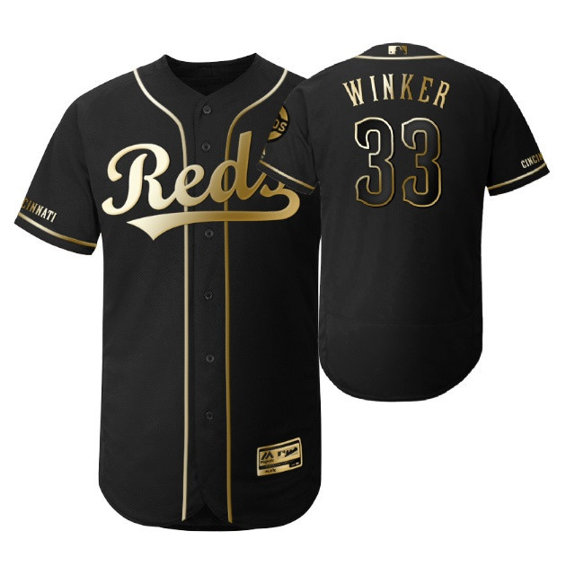 Cincinnati Reds #33 Jesse Winker MLB 2019 Golden Brandedition Black Jersey Gift For Reds Fans