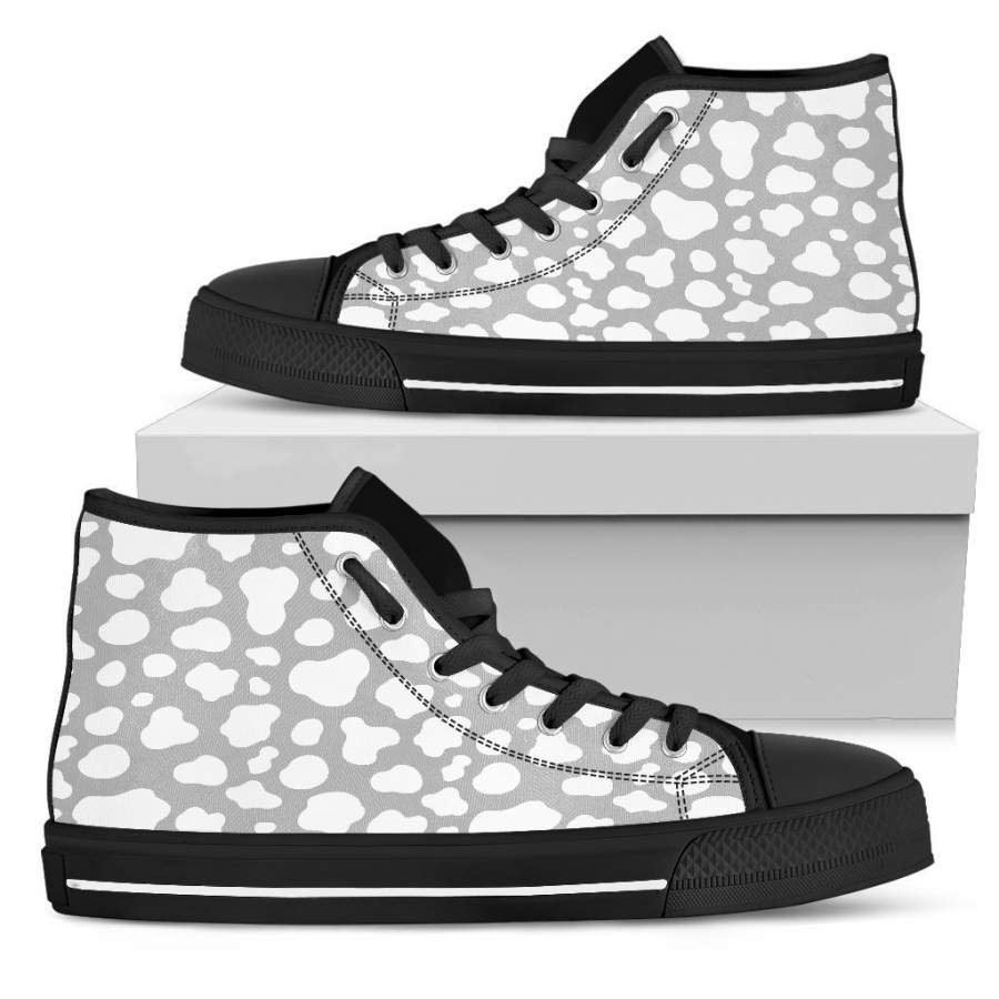 White And Grey Cow Print Women’s High Top Shoes