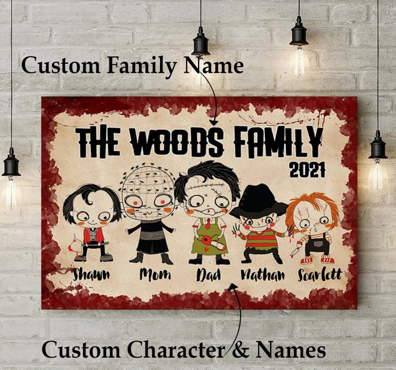 Personalized Horror Movie Family Canvas/Poster, Custom Gift For Halloween