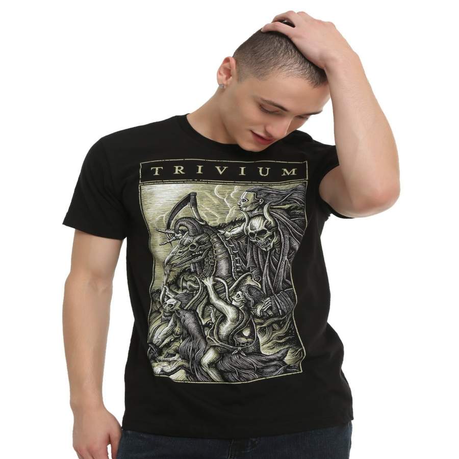 YPS Fashion Men’s Summer T-shirt TRIVIUM FOUR HORSEMen T-SHIRT Men Funny Tshirts Men’s Personality T-shirt