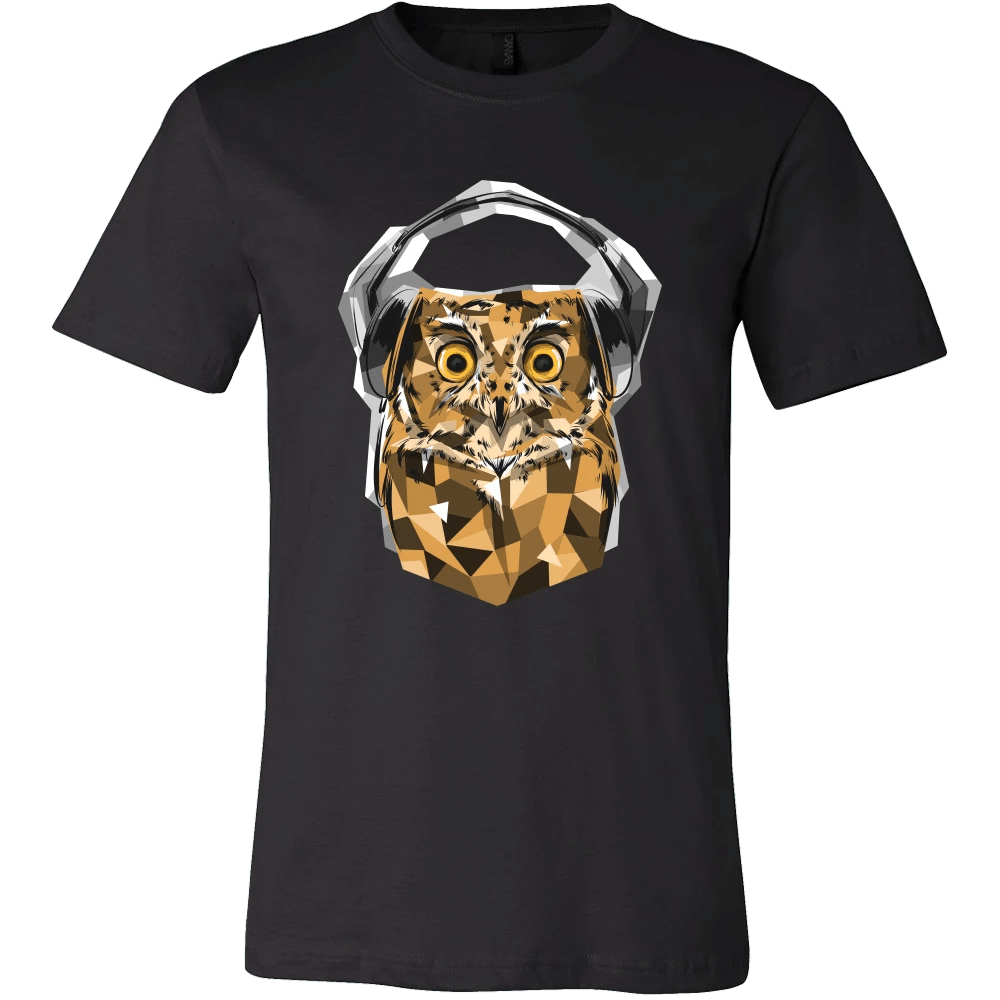 Animal Life Owl With Headphones Design On T-Shirt