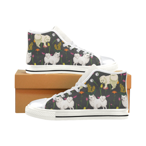 American Eskimo Dog Flower White High Top Canvas Women’s Shoes/Large Size (Model 017)