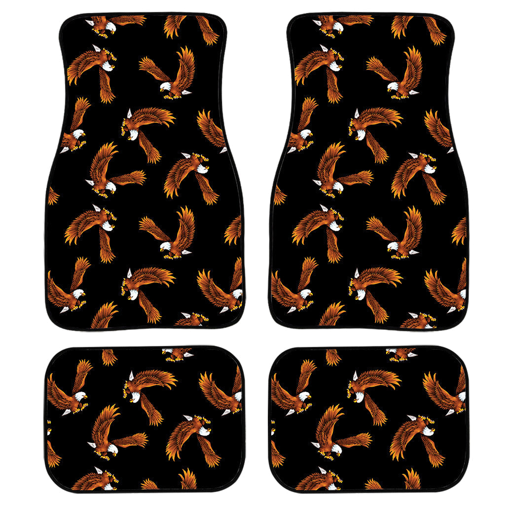 White And Brown Eagle Pattern Print Front And Back Car Floor Mats, Front Car Mat