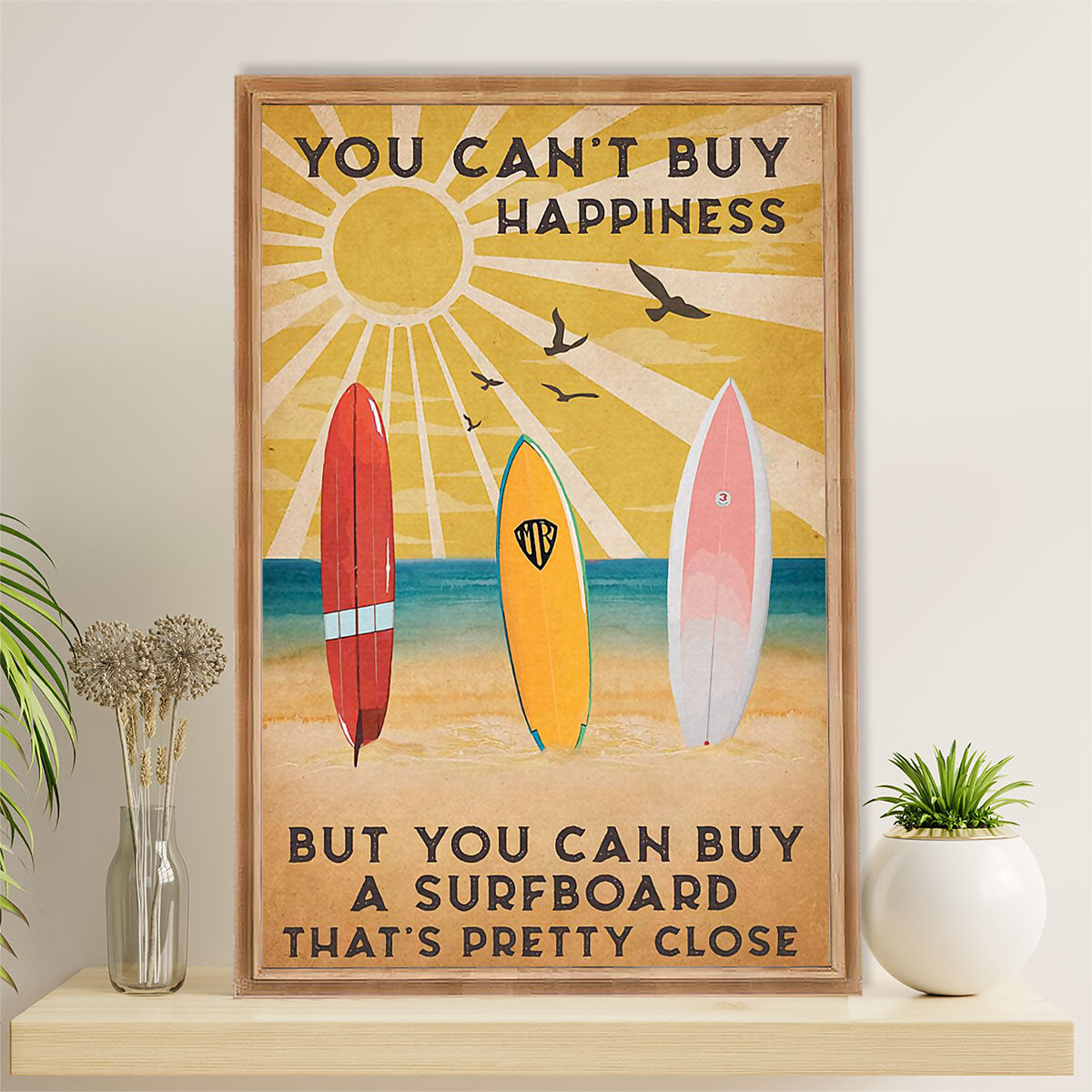 Water Surfing Canvas Wall Art Prints | Buy A Surfboard – Be Happy | Home Décor Gift For Beach Surfer