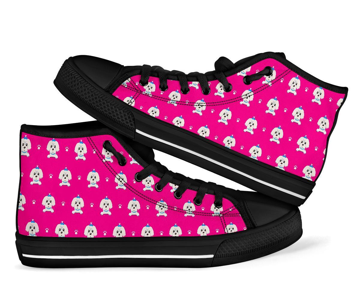 Dog Maltese Puppy Pattern Print Men Women’S High Top Shoes