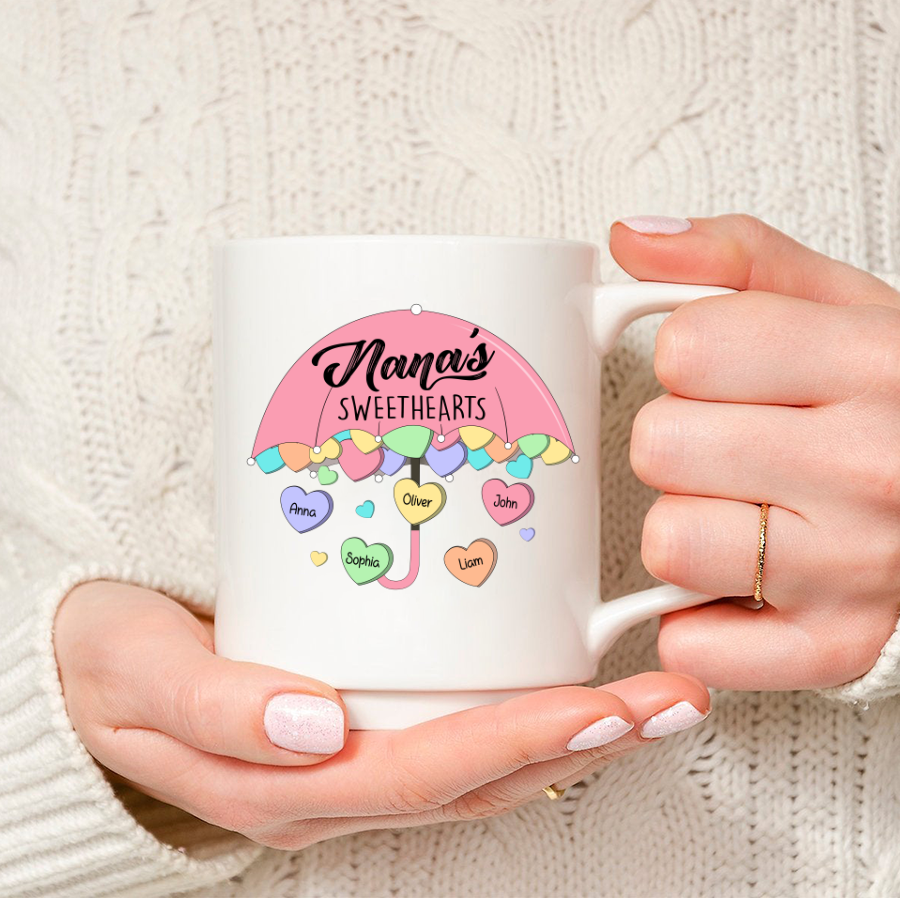 Personalized Nana’S Sweethearts With Grandkids Candy Hearts Valentines Day Mug