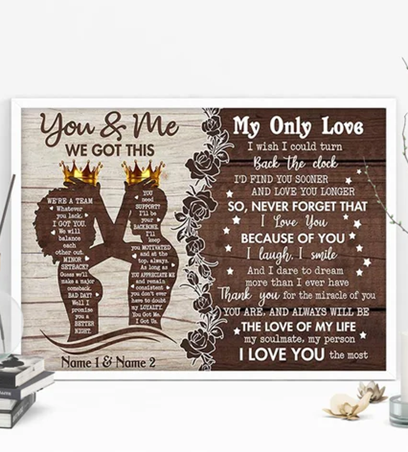 Black Couples Canvas, You & Me We Got This Custom Name Poster, Black Queen And Black King Vintage Poster, Black Pride Wall Art