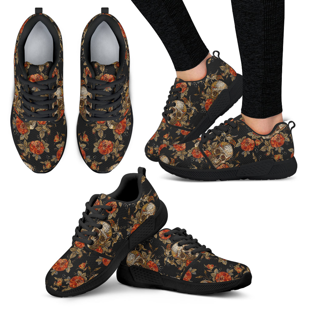 Vintage Floral Skull Pattern Print Women’S Athletic Shoes