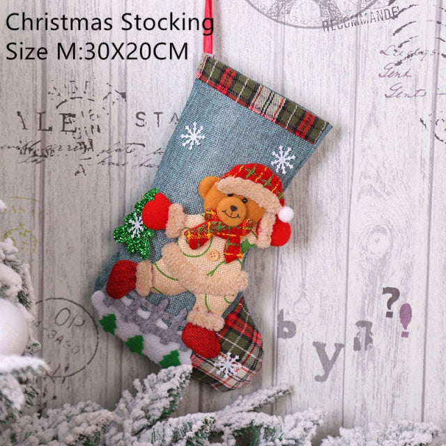 Navidad Christmas Stocking Santa Sacks Gift Christmas Decorations For Home Candy Bag Hanging Xmas Tree Ornament New Year 2022