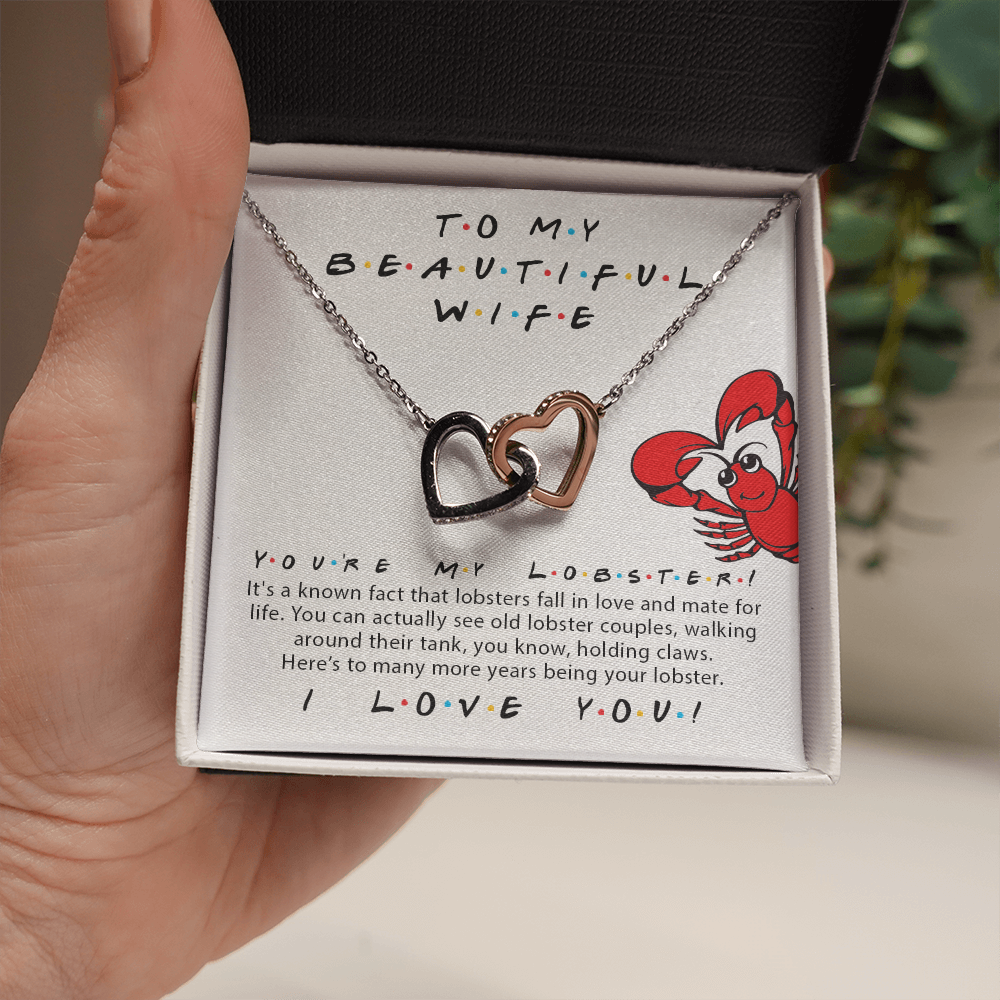 To My Beautiful Wife, You'Re My Lobster, Friends Tv Show Theme Double Hearts Necklace | Valentine'S Day, Anniversary Gift For Wife Onlytee Design Foryou