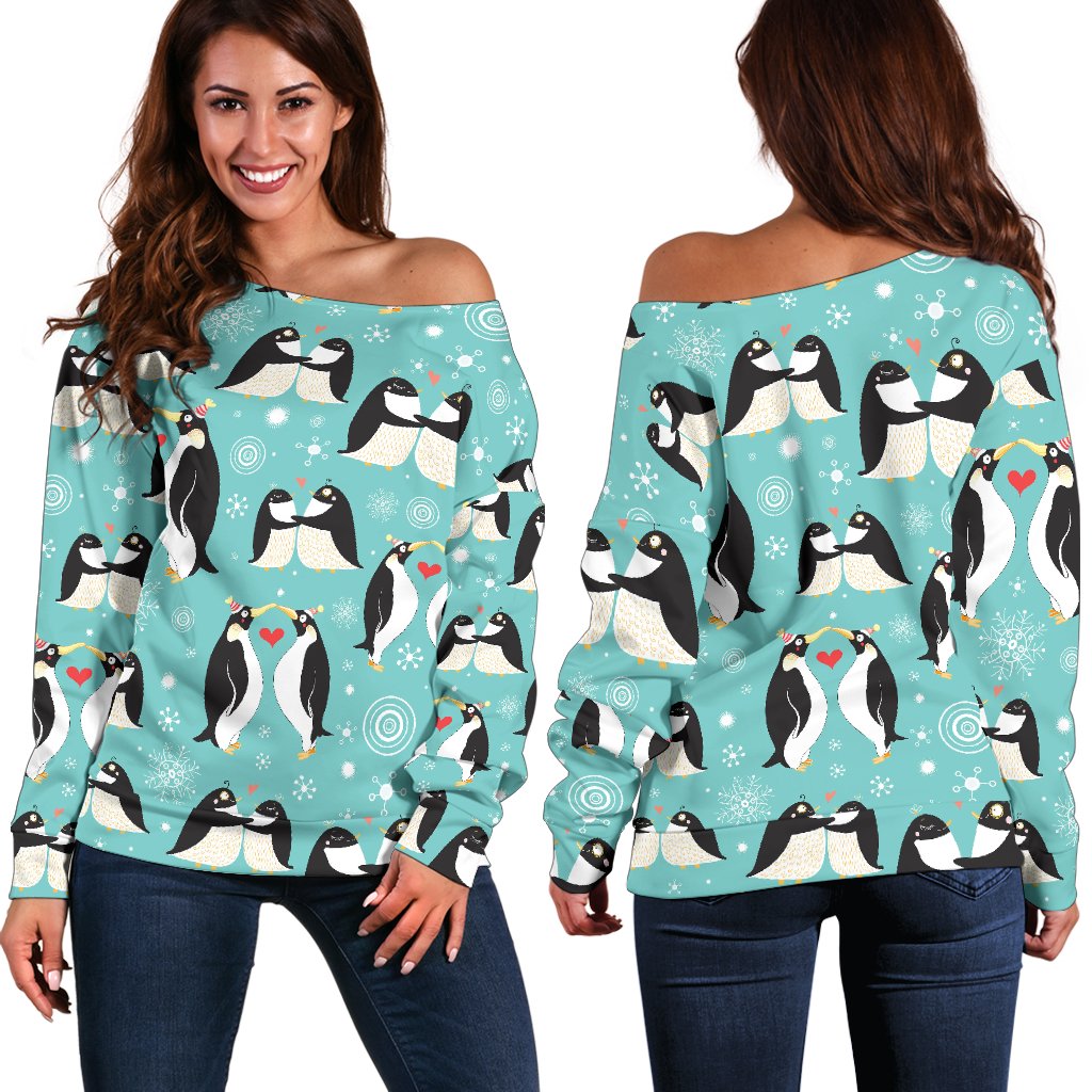 Penguin Love Print Off Shoulder Sweatshirt