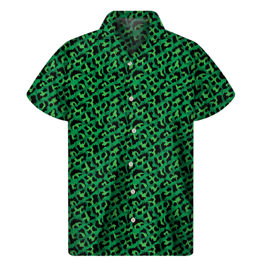 Green Leopard Print Men’S Short Sleeve Shirt