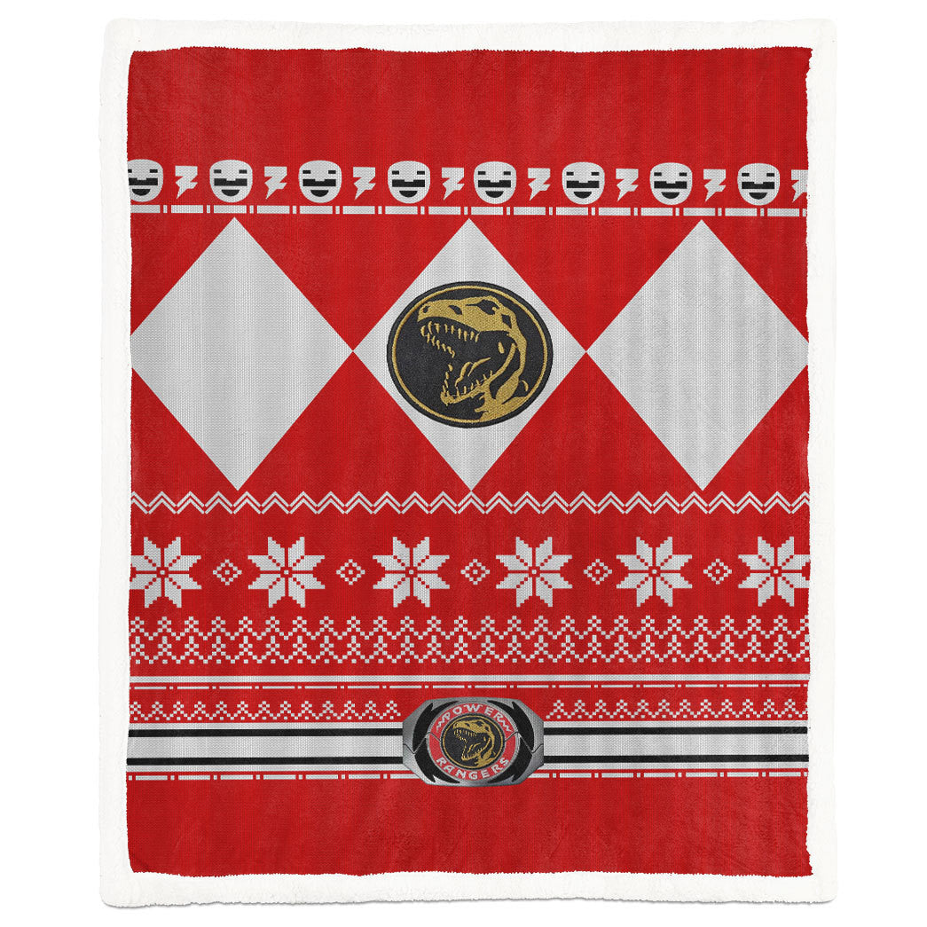 3D Mighty Morphin Power Ranger Red Ugly Christmas Custom Blanket