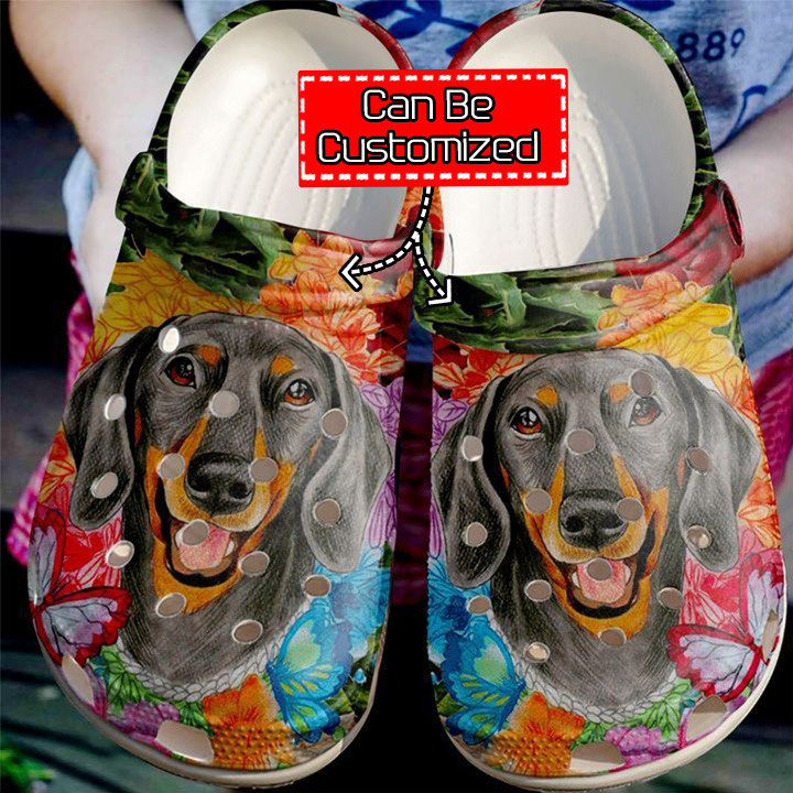 Dog – Dachshund Butterfly Colorful Clog Shoes For Men And Women