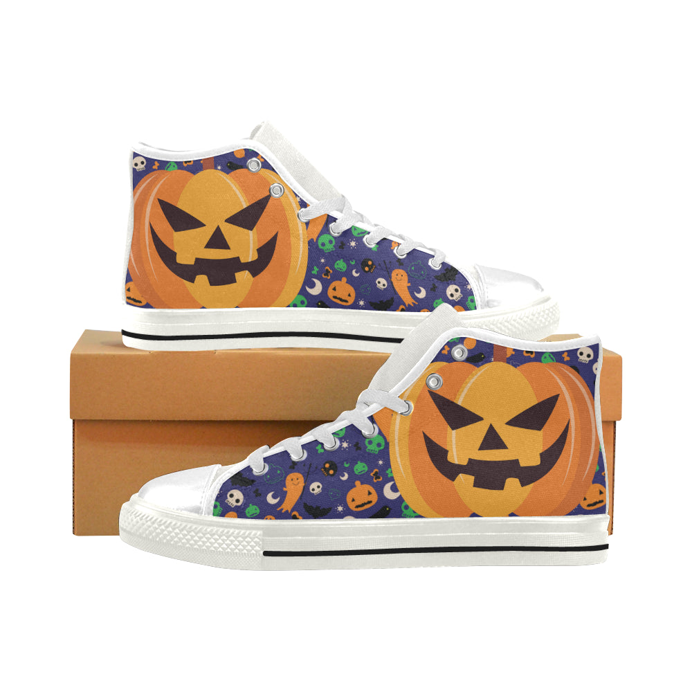 Pumpkin Halloween White Men’s Classic High Top Canvas Shoes