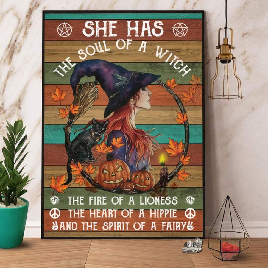 Witch she has the soul of a witch Halloween paper poster no frame/ wrapped canvas wall decor full size