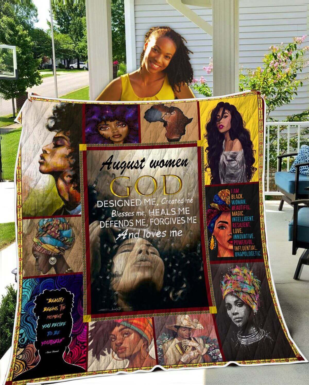 African American Quilts August Woman Beautiful Black Afro Lady Afrocentric Themed Gift Idea WBG7868