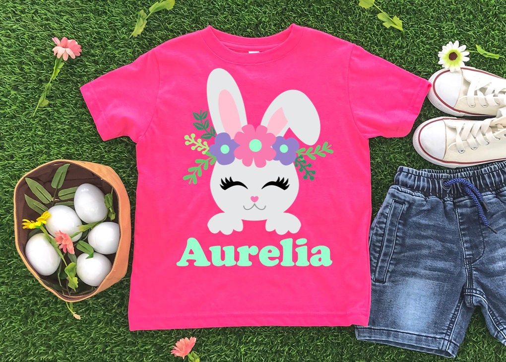 Personalized Easter Basket Shirt, Girls Boys Baby Easter Name Shirt, Cute Easter Bunny Rabbit Shirt, Toddler Easter Shirt, Kids Easter Shirt