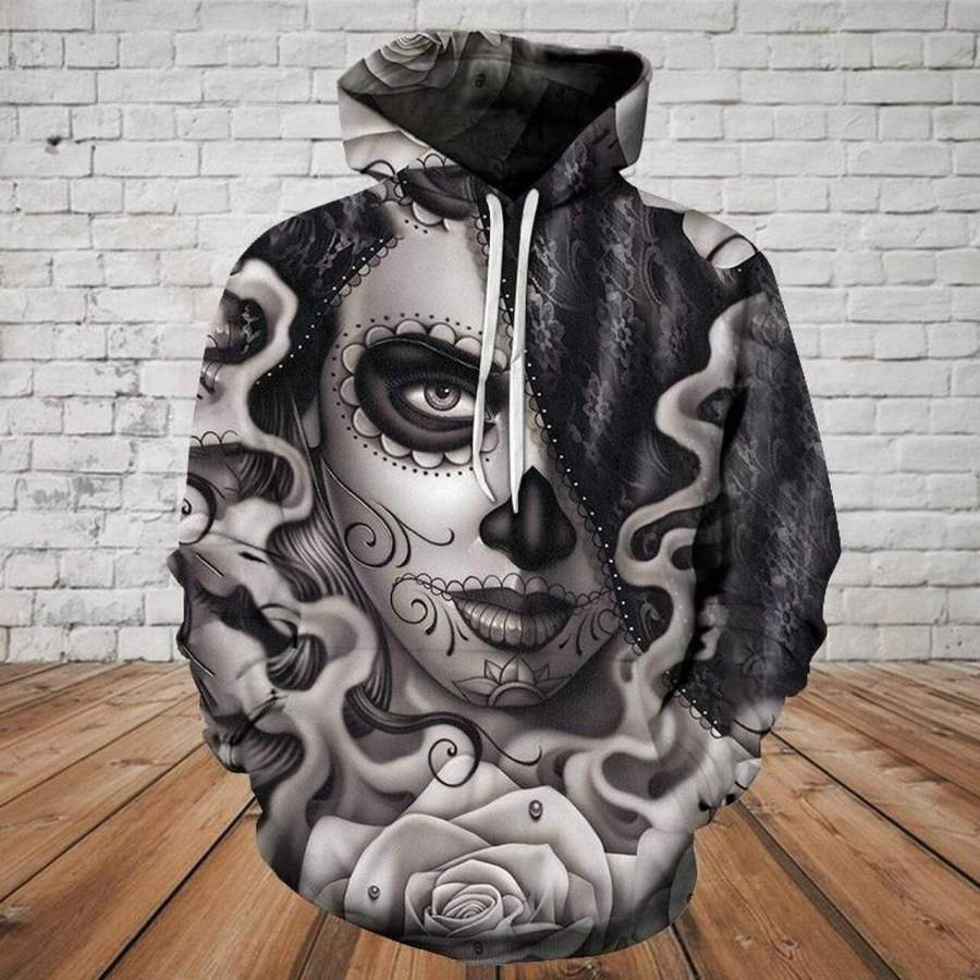 Skull Girl with Tattoo Hoodie 3D All Over Print