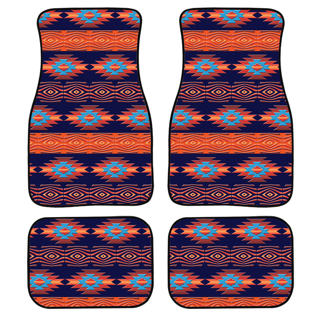 Blue And Orange Southwestern Print Front And Back Car Floor Mats, Front Car Mat