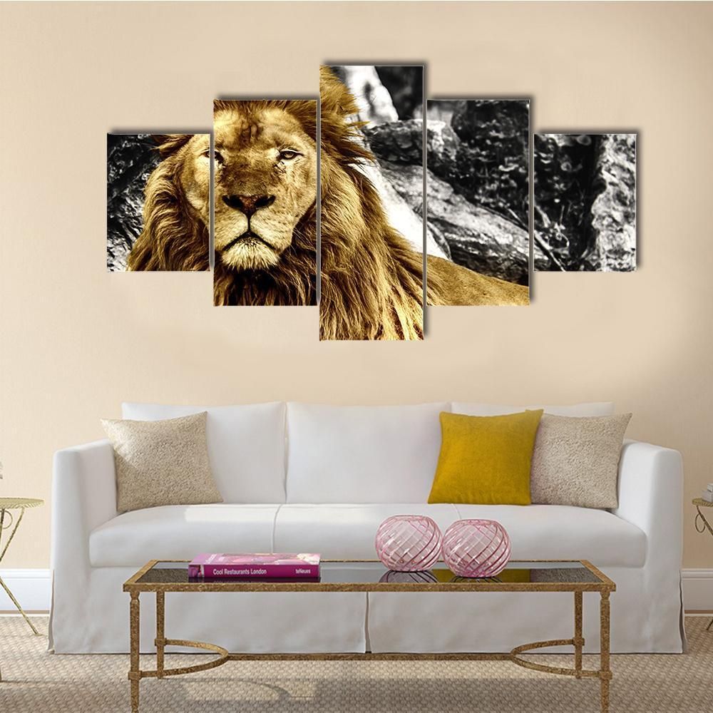 The King Of Lions Animal 5 Panel Canvas Art Wall Decor