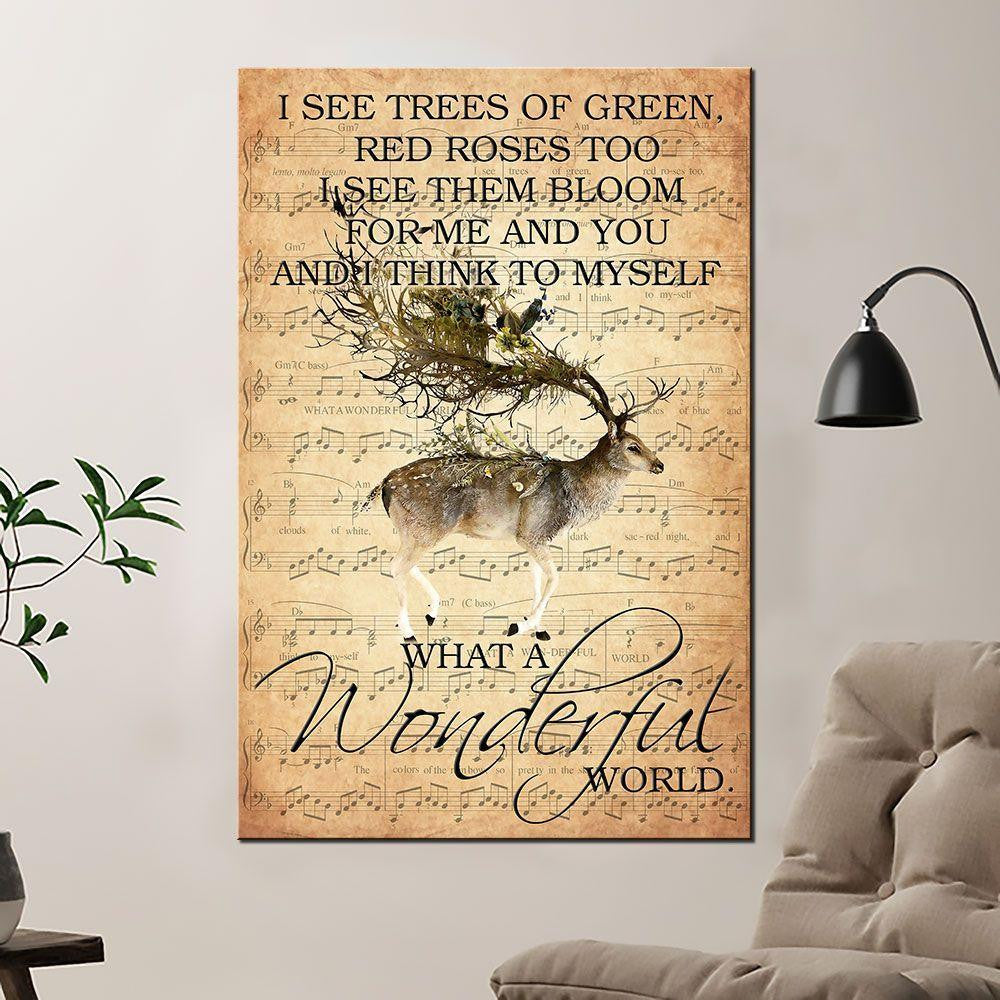 Trees Of Green Deer Poster – What A Wonderful World Canvas Home Décor Gift For Fathers Day – Gigo Smart