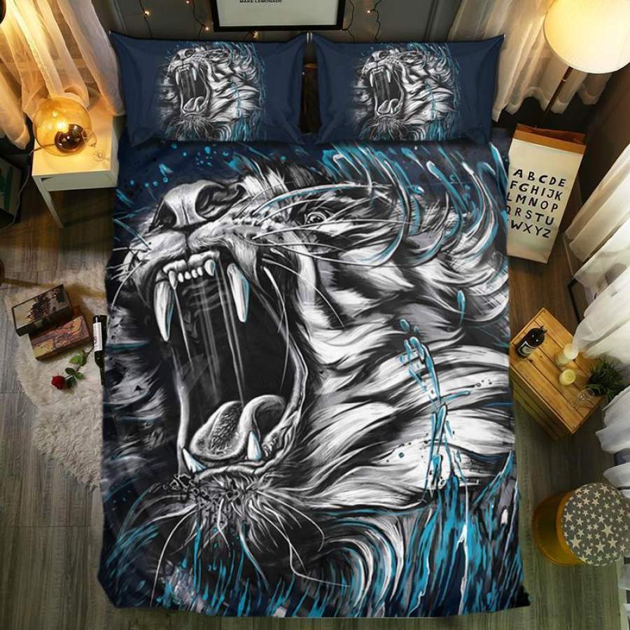 Blue Roaring Tiger 3D Customize Bedding Set Duvet Cover SetBedroom Set Bedlinen