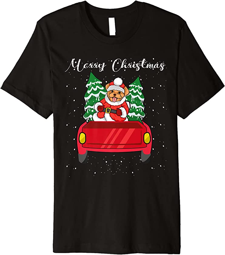 Puppy Dog Riding Christmas Truck Santa Hat Matching Family Premium T-Shirt