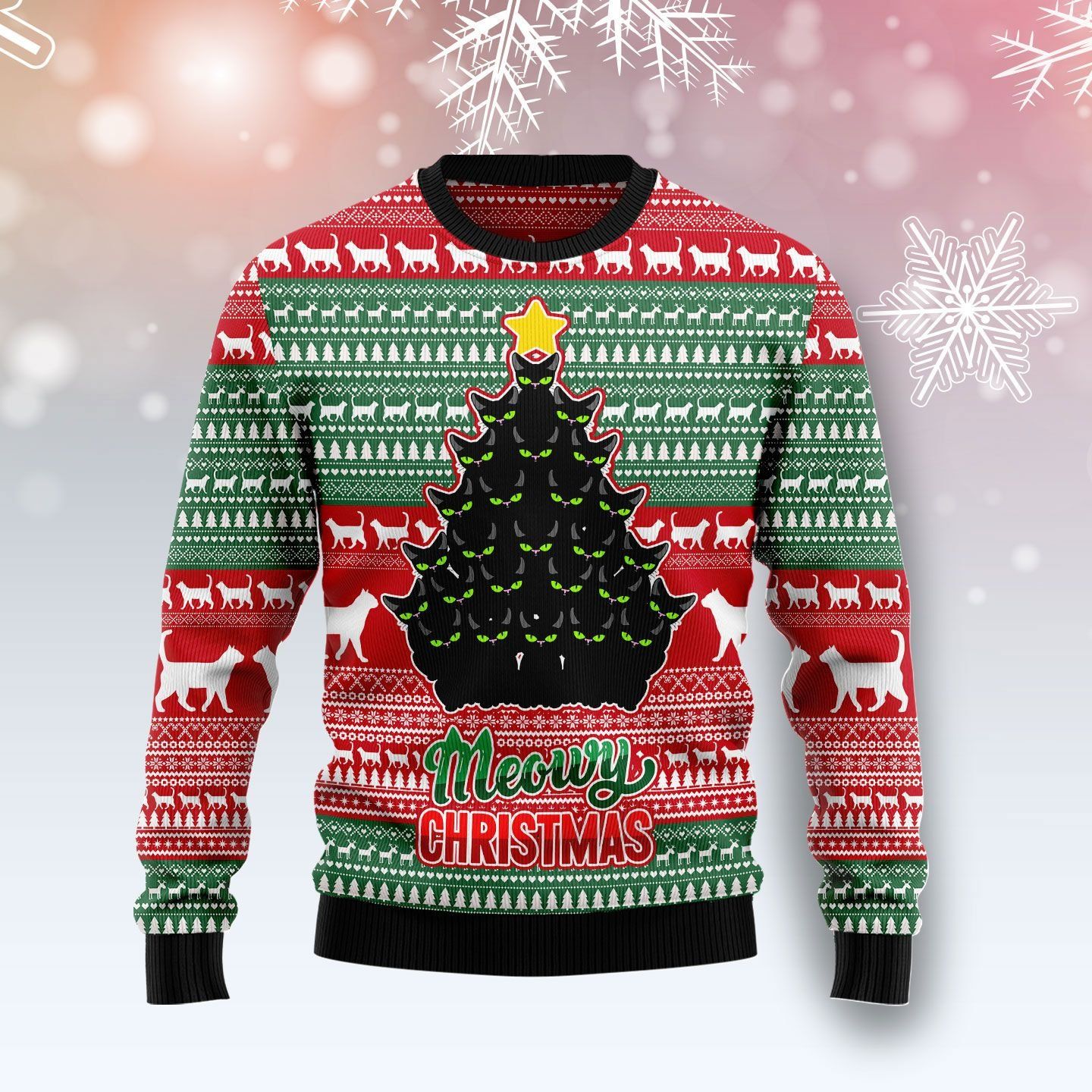 Black Cat Meowy Ugly Christmas Sweater