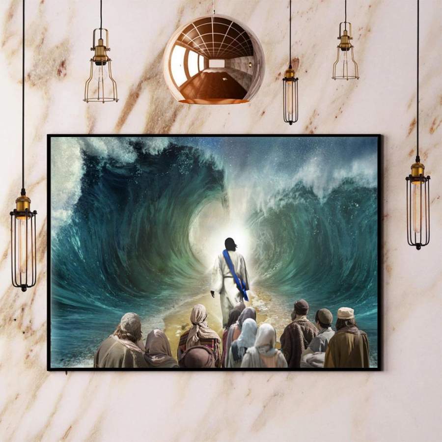 Jesus Walking In The Ocean Splitting In Two Christian Poster Wall Art ...