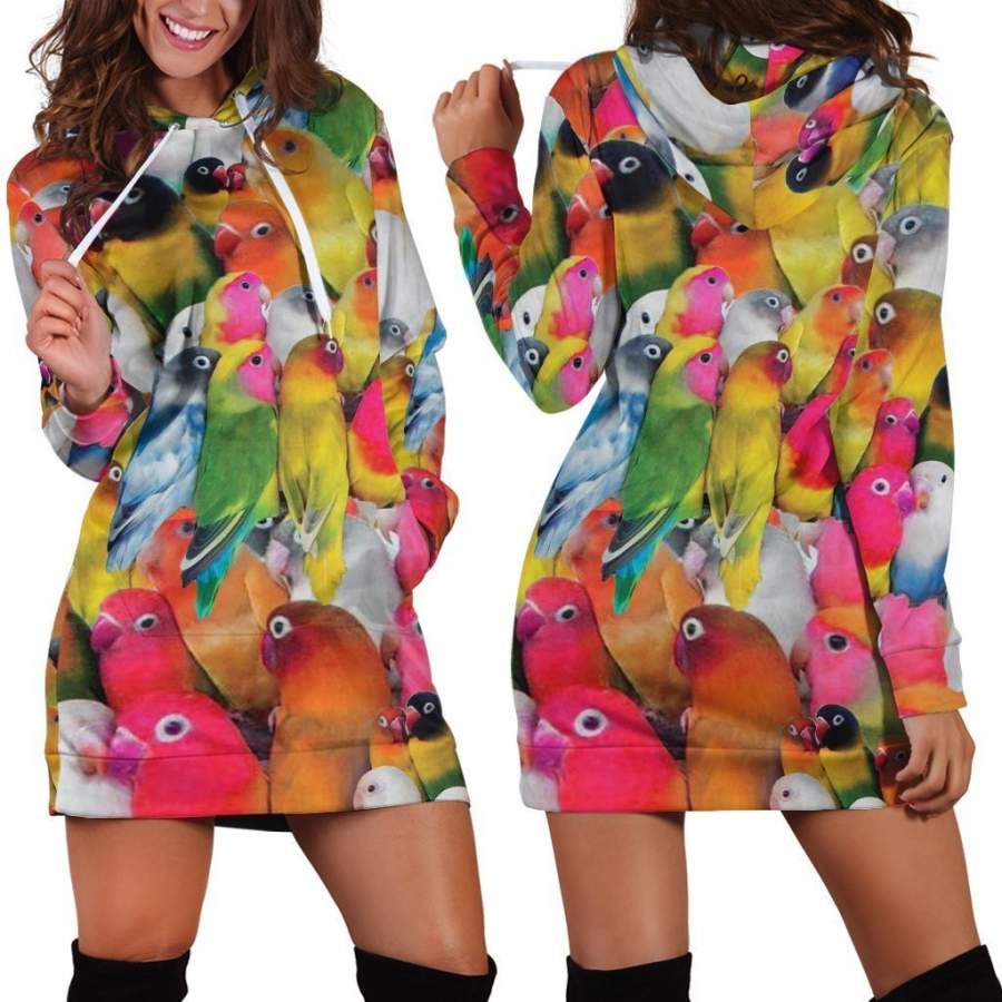 All Over Printed Parrots Hoodie Dress H158B