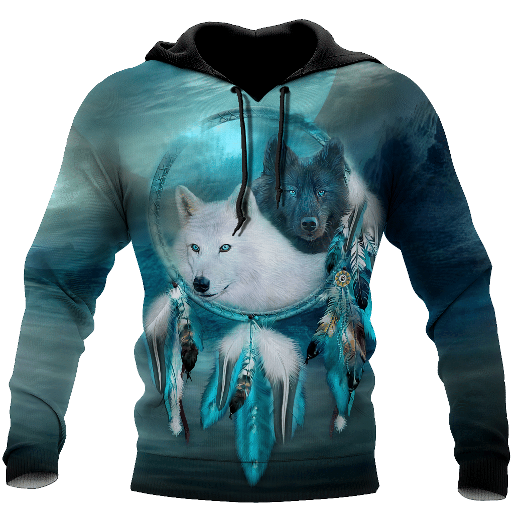 Native American Beautiful Wolf Couple Native America All Over Printed Hoodie