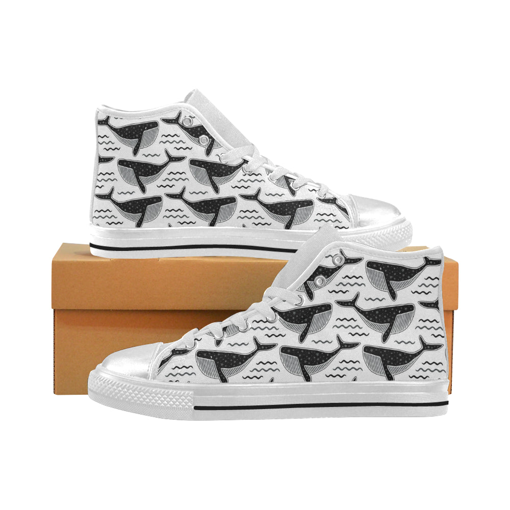 Black Whale Pattern Women’S High Top Canvas Shoes White Gift For Men Women