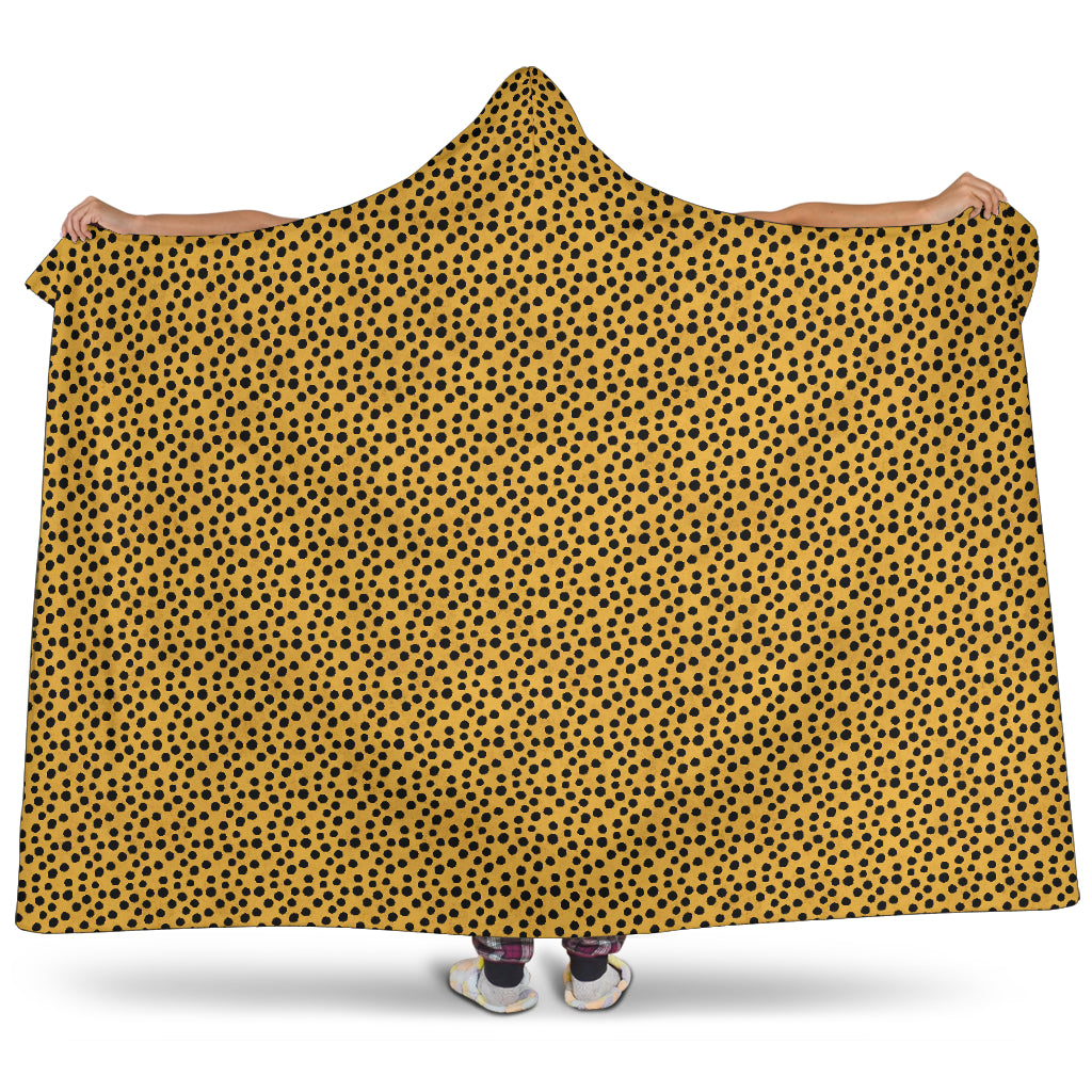 Yellow Cheetah Print Hooded Blanket With Sherpa Lining Animal Skin